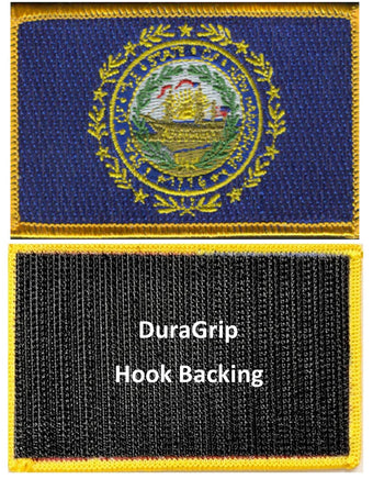 New Hampshire state flag with DuraGrip hook backing