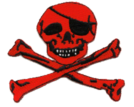 Jolly Roger Red Skull w/Bone Outline Patch
