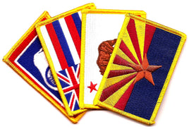 a picture of rectangle flag patches from four different states