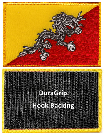 Bhutan flag patch with DuraGrip hook backing