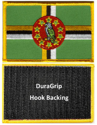 Dominica flag patch with DuraGrip hook backing