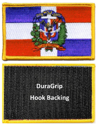 Dominican Republic flag patch with DuraGrip hook backing