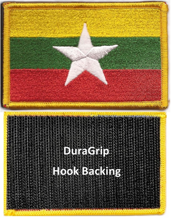 Myanmar (Burma) flag patch with DuraGrip hook backing