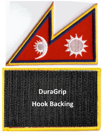 Nepal flag patch with DuraGrip hook backing