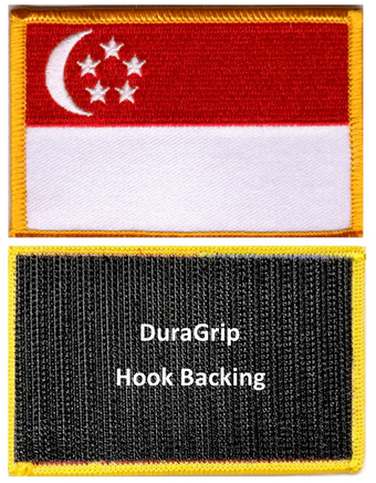 Singapore flag patch with DuraGrip hook backing