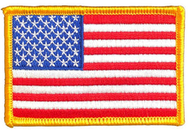 US Flag Patch 2″x3″ - Gold Border Left Hand with Hook backing