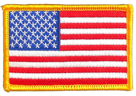 US Flag Patch 2"x3" - Gold Border Left Hand with Hook backing