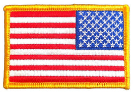 US Flag Patch 2"x3" - Gold Border Right Hand with Hook backing