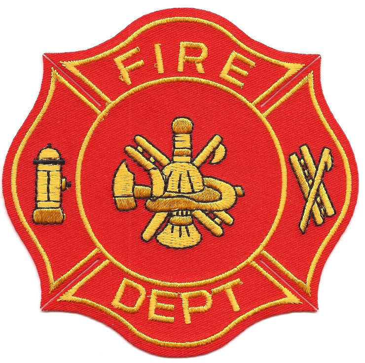 Fire Department Maltese Patch - Round - Red Background