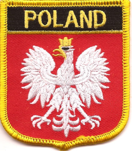 Poland With Eagle Flag Patch - Shield with Name in Black Background