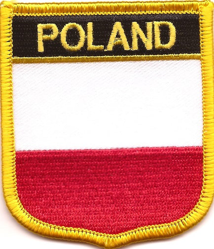 Poland Without Eagle Flag Patch - Shield with Name in Black Background