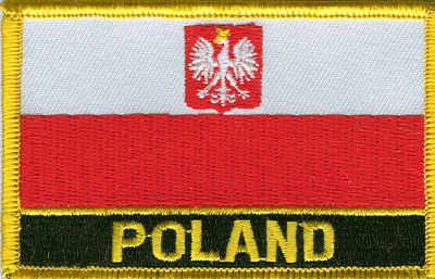 Poland With Eagle Flag Patch - Rectangle With Name in Black Background