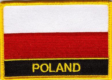 Poland Without Eagle Flag Patch - Rectangle With Name in Black Background